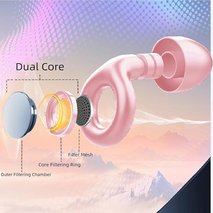 Ear Plugs for Sleeping, Reusable Soft Silicone Loop Earplugs,for Sleeping, Concert, Working, Studying, Traveling, Reduction 27dB-32db (Pink, One Size)