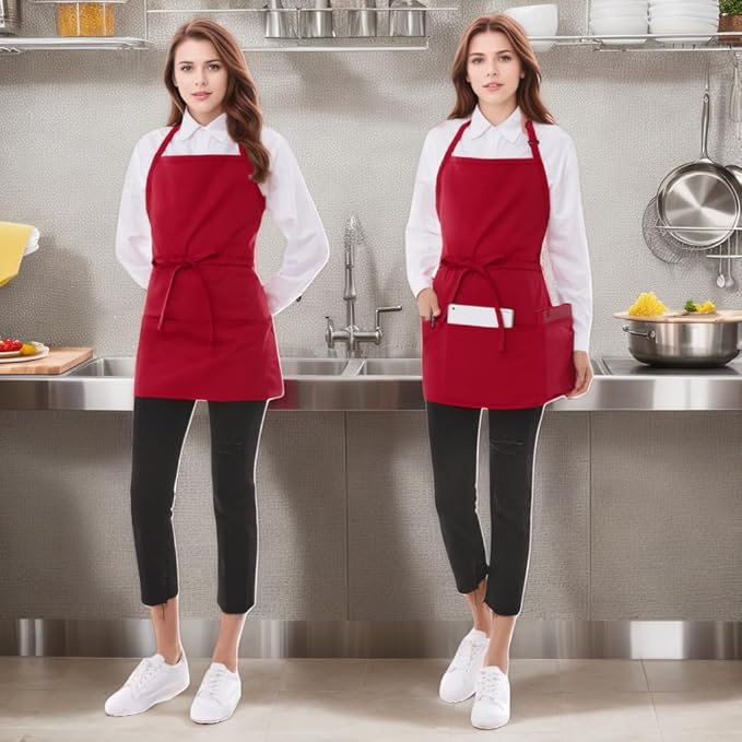 Short Cotton Aprons for Women with 3 Pockets, Chef Apron for Unisex,Waitress Apron for Kitchen Cooking Restaurant BBQ