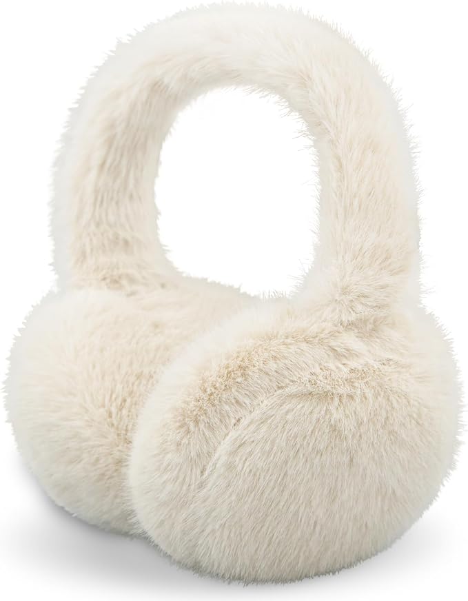 Winter Ear Muffs for Women Girls Faux Fur Cute White Earmuffs Fluffy Ear Warmers Foldable Ear Covers Outdoor
