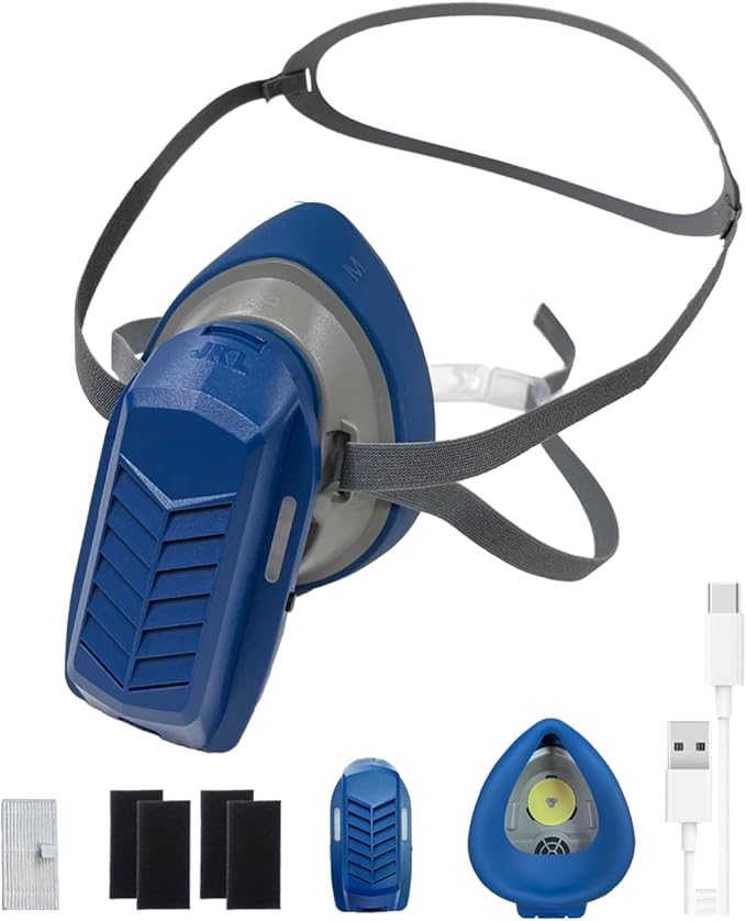 PuriCurrent Mini Powered Respirator. Dust gas respirator mask with fan and H13 HEPA & Active Carbon filters. For paint/woodworking/construction work/DIY. Easy breath. Better protection & productivity
