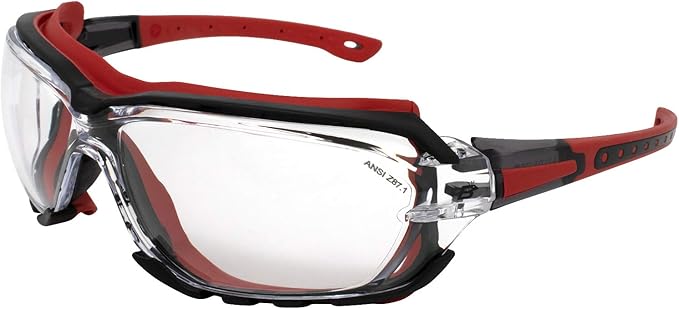 Birdz Eyewear Gasket Safety Padded Motorcycle Riding Sport Medical Glasses Red Frame with Clear Lens ANSI z87.1 Rated