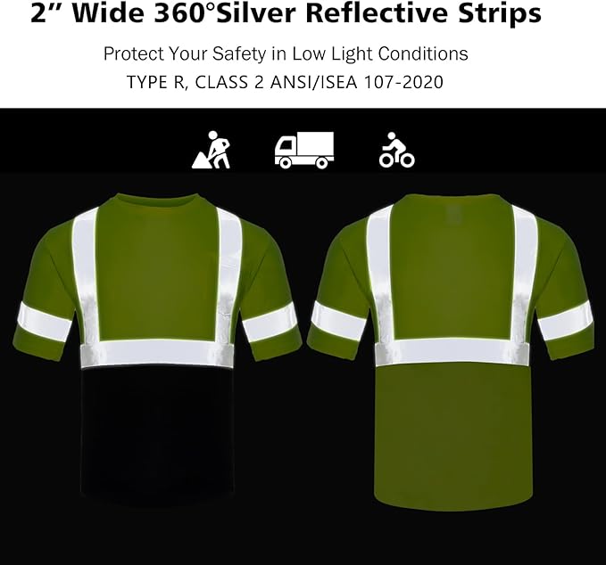 VENDACE Men's High Vis Class 3 Safety T Shirt ANSI Reflective Work Short Sleeve Shirt with Black Bottom(Yellow,2XL)