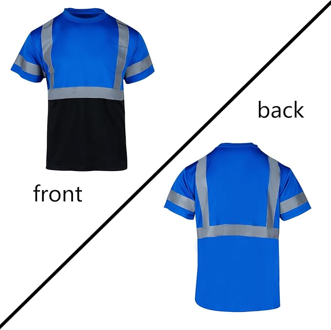 VENDACE Hi Vis Reflective Safety Shirts for Men ANSI Class 1 High Visibility Construction Work T Shirt(Blue,L)