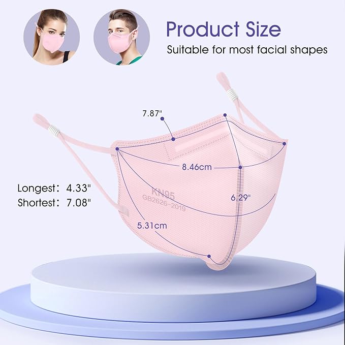 KN95 Adjustable Masks 25 Pack, Individually Wrapped Disposable Masks with Adjustable Ear Loops