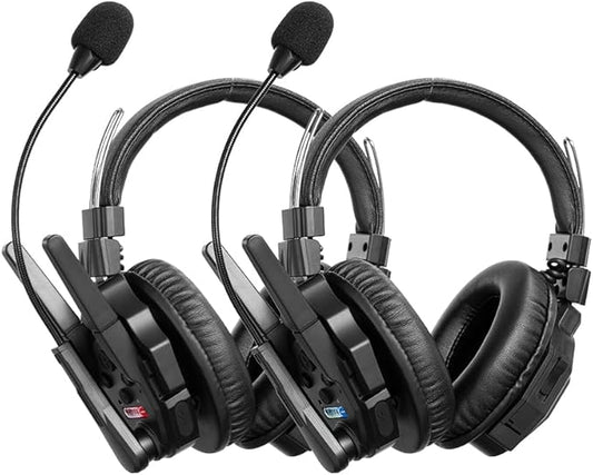 SYNCO Xtalk XMax2 Full-Duplex Wireless Intercom System with 2 Double-Ear Headsets (2.4 GHz) Random Master Device Design for Team Communication,Movie Shoot,Live Show Stage Performance (2PCS)