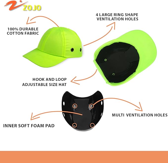 Zojo Baseball Bump Cap Hard Hat Helmet,5PCS Reflective Breathable Lightweight Safety Cap for Men and Women