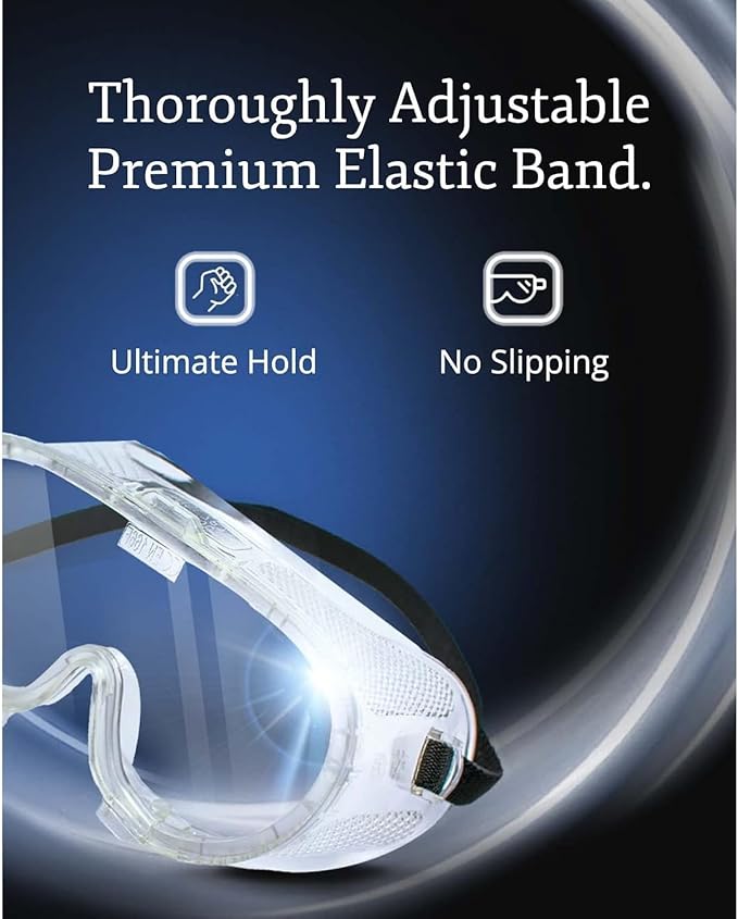Aqulius ANSI Certified Goggles Bulk - 50 Pack, Direct Vent, Comfort Fit - Impact & Splash Resistant Protective Eyewear - Anti Fog Eye Protection Goggles for Construction & Work Safety
