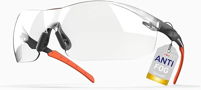 Pickleball Safety Glasses – Fit-Enhanced ANSI Z87.1, Anti-Fog, UV & Impact Resistant Eyewear for Sports, Work & Shooting – No-Slip Grip, Black and Orange, 1 Pack