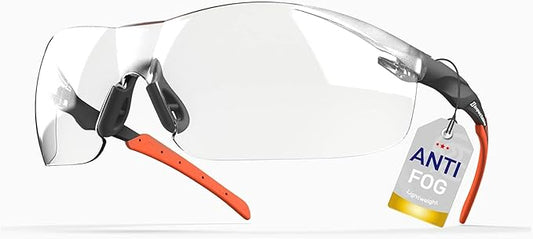 Pickleball Safety Glasses – Fit-Enhanced ANSI Z87.1, Anti-Fog, UV & Impact Resistant Eyewear for Sports, Work & Shooting – No-Slip Grip, Black and Orange, 1 Pack