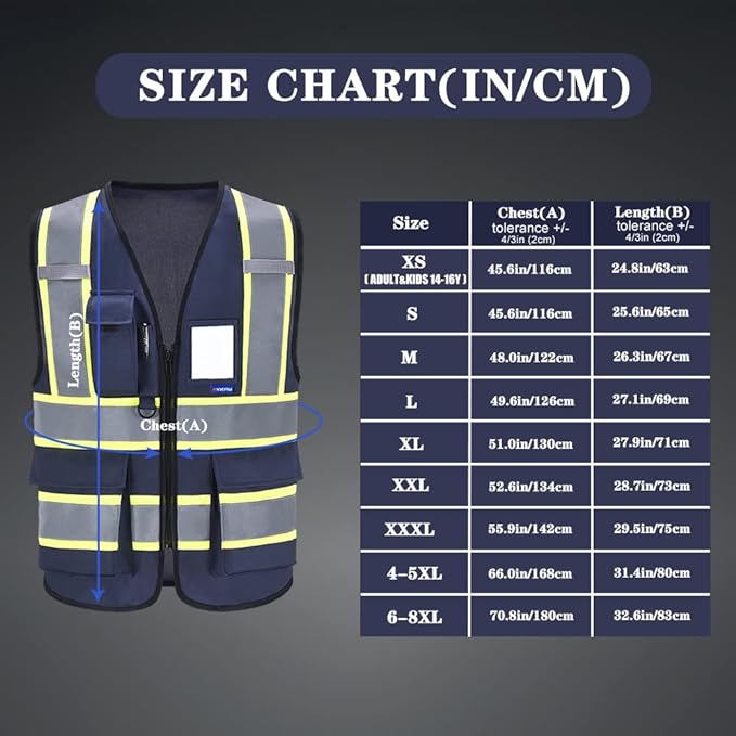 AYKRM 11 color High Vis Reflective Safety Vest for Women Men Security Pocket Zipper