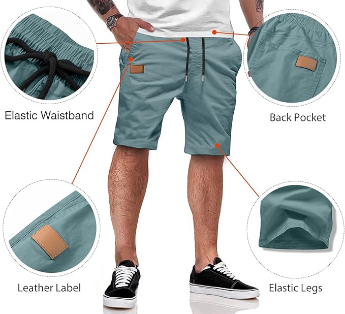 JMIERR Mens Casual Shorts - Cotton Drawstring Summer Beach Stretch Twill Chino Golf Shorts
