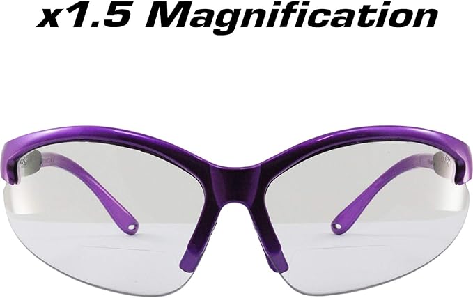 Birdz Eyewear Flamingo Women's Work Safety Glasses Bifocals Readers Purple Frame + 1.5 Magnification Clear Lenses