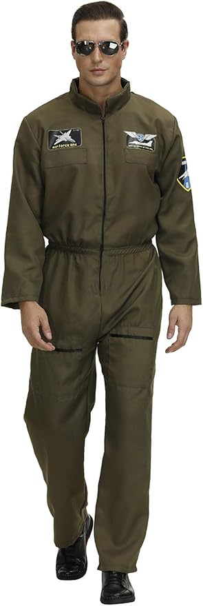 Men's Adult Astronaut Spaceman Costume Coverall Pilot Air Force Flight Jumpsuit Dress Up Party