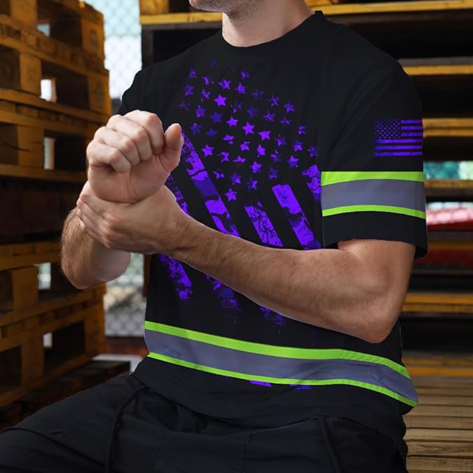 Maddly High Visibility US Flag Collection Safety Workwear Custom Name for Workers, Runners, Truckers, Patriotic