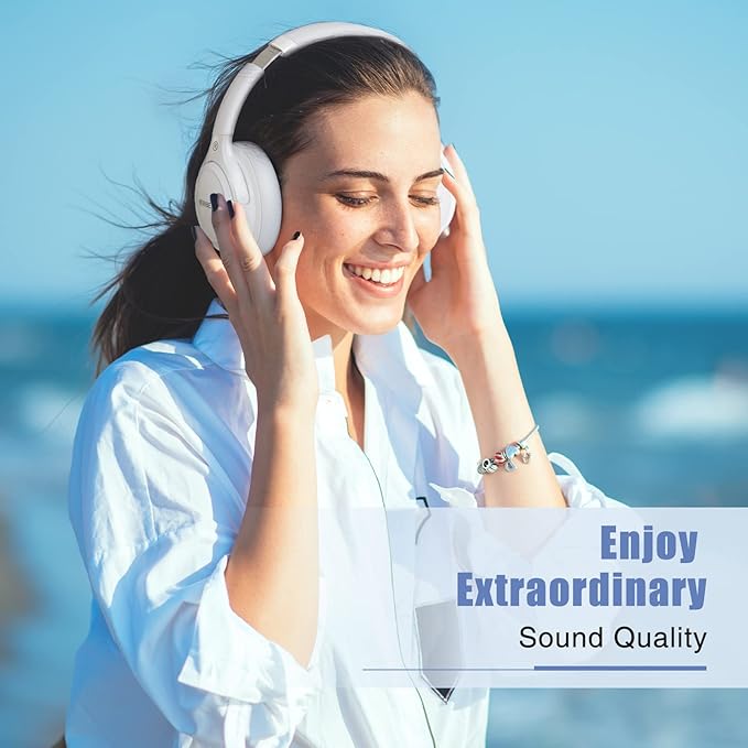 BERIBES Bluetooth Headphones Over Ear, 65H Playtime and 6 EQ Music Modes Wireless Heaphones with Microphone, HiFi Stereo Foldable Lightweight Headset (White)