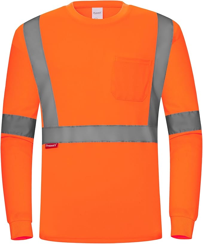 ProtectX High Visibility Long Sleeve Shirts Reflective Hi Vis Safety Shirt for Men Women Class 2-3 Construction Shirt 1 Pack