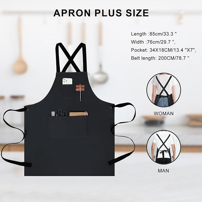 chef apron for men with Pockets - Cotton Canvas Cross Back Chefs cooking Aprons,for kitchen,restaurant,grilling