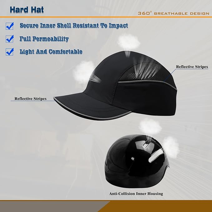Lightweight Hard Hat Safety Bump Cap Safety Hard Hat Head Protection Cap Breathable Baseball Hat Style Comfortable Head Protection Hat for Work