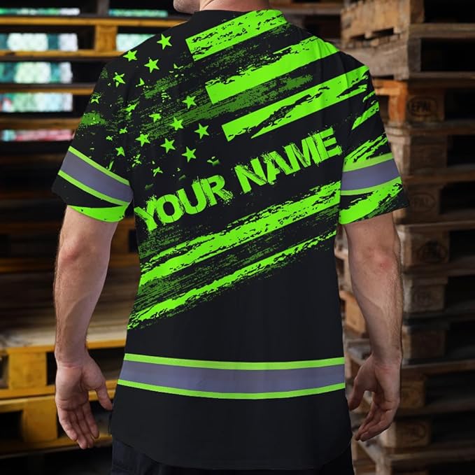 Maddly High Visibility US Flag Collection Safety Workwear Custom Name for Workers, Runners, Truckers, Patriotic