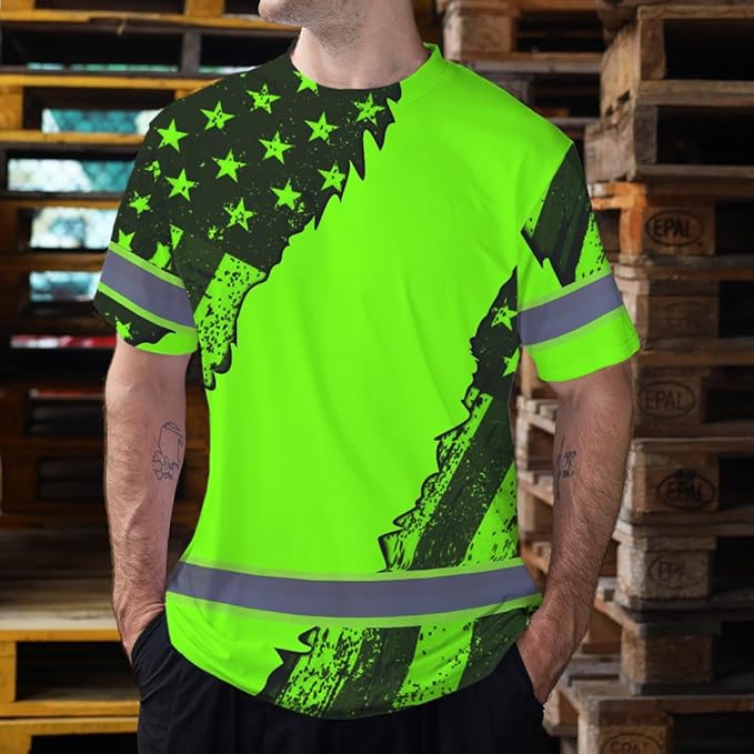 Maddly High Visibility US Flag Collection Safety Workwear Custom Name for Workers, Runners, Truckers, Patriotic
