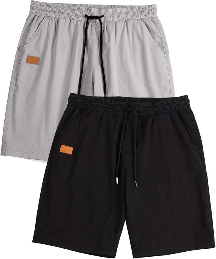JMIERR Mens Casual Shorts - Cotton Drawstring Summer Beach Stretch Twill Chino Golf Shorts