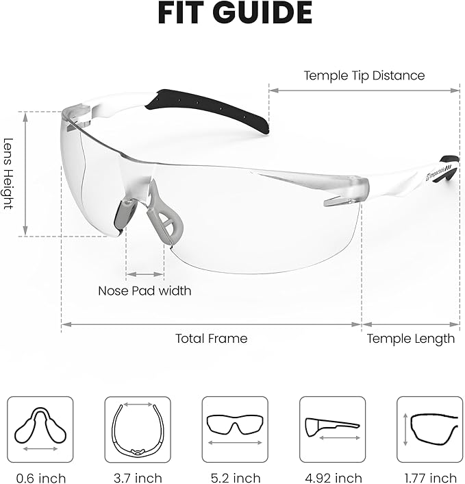 ANSI Z87.1 Fit-Upgraded Safety Glasses – Anti-Fog, UV, Impact & Scratch Resistant – Clear Wraparound for Work, Pickleball, Racquetball – No-Slip Nose Grip – 1 Pack