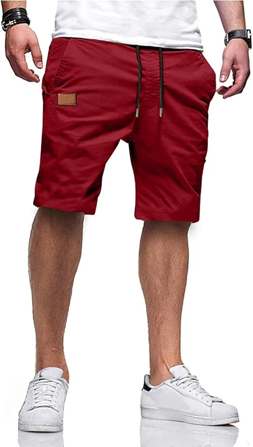 JMIERR Mens Casual Shorts - Cotton Drawstring Summer Beach Stretch Twill Chino Golf Shorts