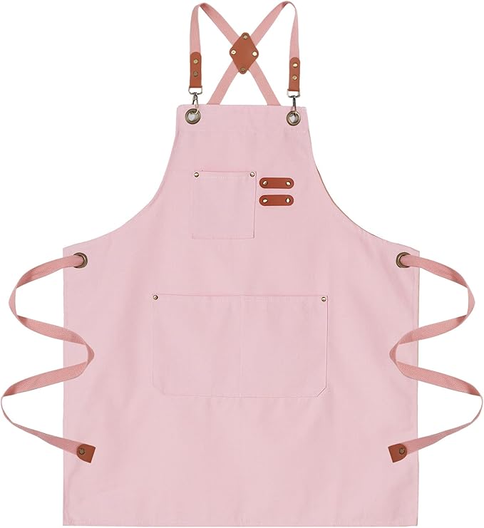 Chef Aprons for Men Canvas Apron with Large Pockets and Adjustable Neck Strap for Cooking, BBQ, Gardening
