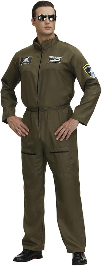 Men's Adult Astronaut Spaceman Costume Coverall Pilot Air Force Flight Jumpsuit Dress Up Party