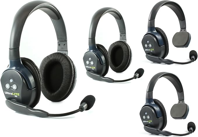 Eartec UL422 Ultralite Full Duplex Wireless Headset Communication for 4 Users - 2 Single Ear and 2 Dual Ear Headsets with SolidSignal Cleaning Wipes Bundle