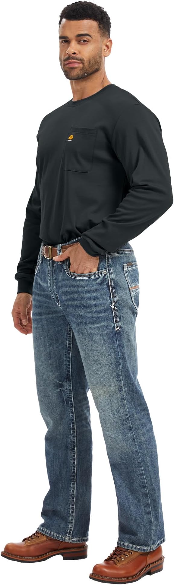 WORKWEYA Men's FR Shirts 6.5oz Lightweight Long Sleeve Flame Resistant T-Shirt NFPA 2112/CAT2