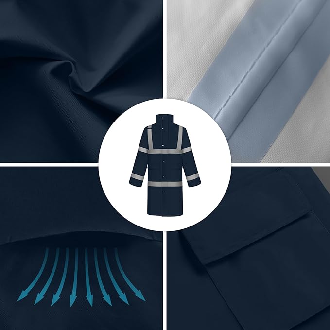TCCFCCT Rain Coats for Men Hi Vis Rain Jacket Men with Hood, Heavy Duty Rain Suits for Men Waterproof, Long Safety Rain Gear for Men Women for Hiking Camping Outdoor Activities, M Navy Blue