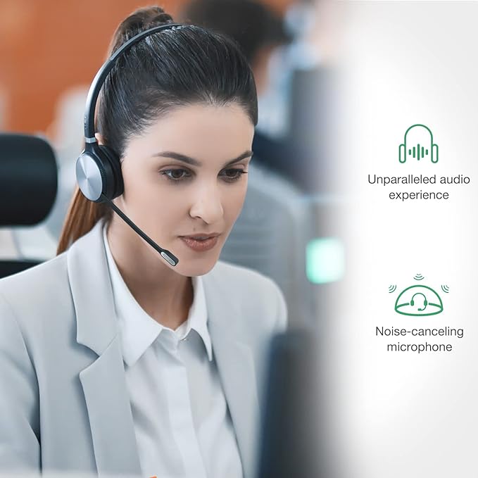 Yealink Phone Headsets for Office Phones YHS36 QD to RJ9 Wired Headset Compatible with Poly Snom Grandstream Phones Desk Landline VoIP Headset with Microphone -Mono/124g/2.1m Cable
