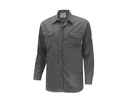 Oberon FR Arc Rated Button-Up Safety Shirt For Men - Flame Resistant Cotton - 10 Cal - Class 3 - Gray