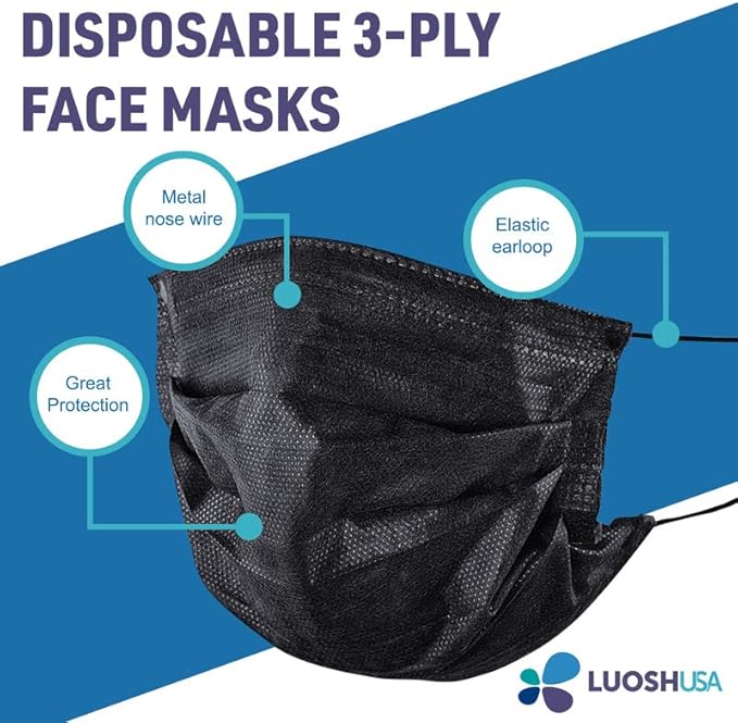 Face Masks Disposable Made in USA, 3 Ply Disposable Masks 50pcs,Adult Mask, Kids Mask, Black Masks, White Masks