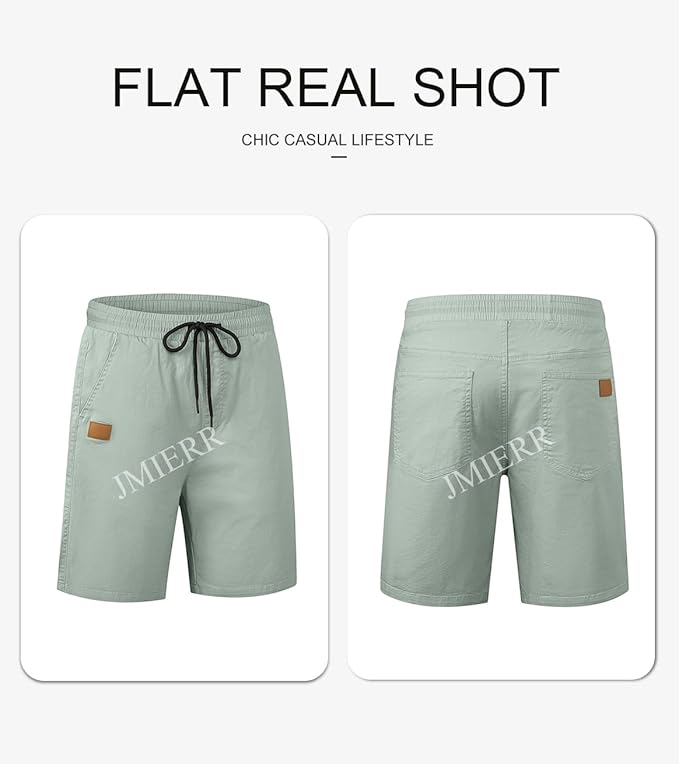 JMIERR Mens Casual Shorts - Cotton Drawstring Summer Beach Stretch Twill Chino Golf Shorts