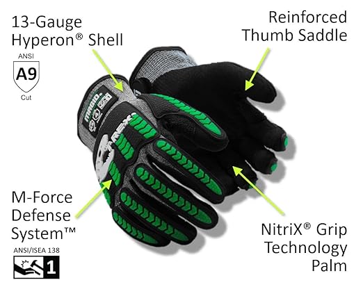 MAGID T-REX Flex Series ANSI Cut Level A9 Knit Impact Glove, 24 Pairs, NitriX Palm, Size 13/XXXXL, Black & Green, TRX795