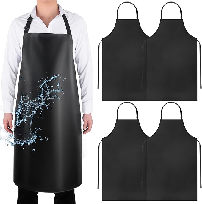 Gotega 3 Pack Waterproof Rubber Vinyl Apron Adjustable Bib Apron - Cooking Kitchen Apron for Women Men Chef Heavy Duty Work Apron for Dishwashing Lab Butcher Black