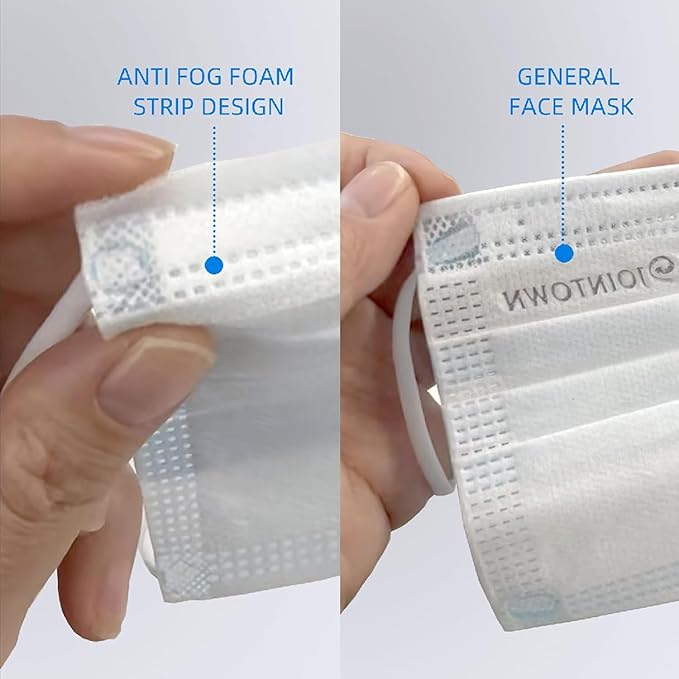 Jointown Anti-fog 3-ply Disposable Face Mask, Face Mask with Efficient Filter Media for Adult, Adjustable and Soft Nosepiece, 100 Pack
