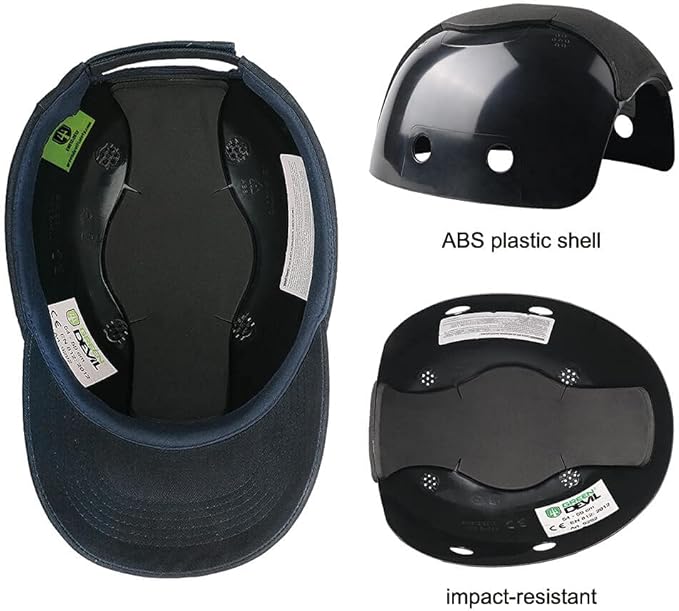 Safety Bump Cap Navy Blue/Lime Classic Baseball Hat Style Lightweight and Breathable Head Protection Cap Comfortable Hard Hat for Adults Men Women