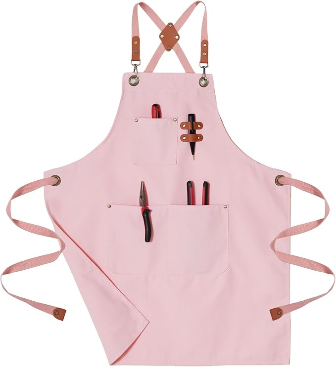 Chef Aprons for Men Canvas Apron with Large Pockets and Adjustable Neck Strap for Cooking, BBQ, Gardening