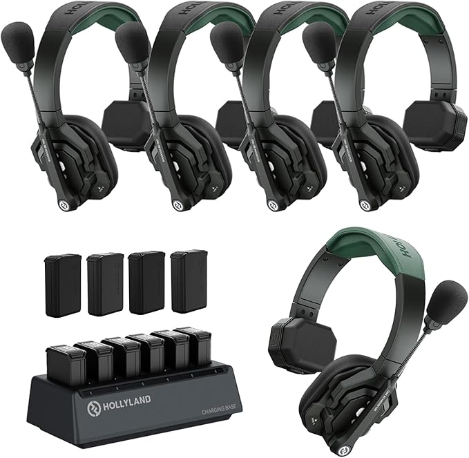 Hollyland Solidcom SE PRO 5-Users ENC Noise Cancellation Wireless Intercom Headset System 1312ft Team Communication with 3.5mm Single Ear Headset for Movie Shoot Live Show (1.9GHz Version)