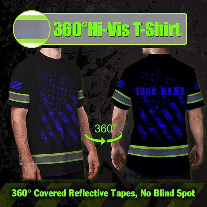 Maddly High Visibility US Flag Collection Safety Workwear Custom Name for Workers, Runners, Truckers, Patriotic