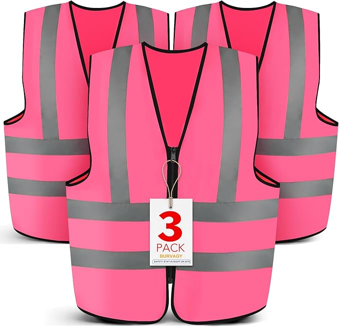 3-Pack Reflective Safety Vest For Women Men - High-Visibility Safety Vest with 2in Reflective Strips for Emergency, Construction, and Safety Use-Pink XL