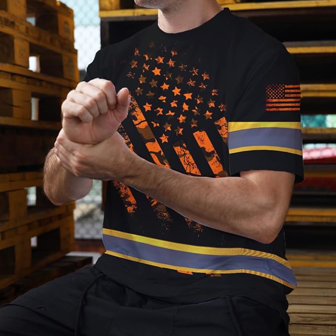 Maddly High Visibility US Flag Collection Safety Workwear Custom Name for Workers, Runners, Truckers, Patriotic