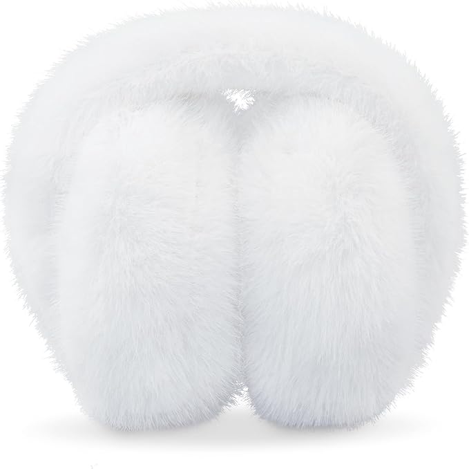 Winter Ear Muffs for Women Girls Faux Fur Cute White Earmuffs Fluffy Ear Warmers Foldable Ear Covers Outdoor