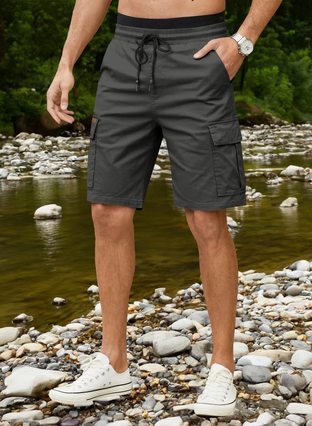 JMIERR Mens Casual Twill Cargo Shorts Cotton Drawstring Classic Cargo Stretch Short with 6 Pockets