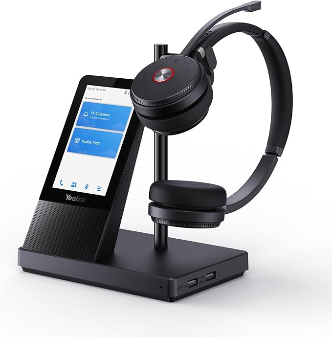 Yealink WH66 Wireless Headset with 4" Screen, DECT Headset for Teams,Zoom Skype Certified,Bluetooth Headsets with 525ft Range,Full-Duplex Speaker,14h Call Time,Office Work Headphone for Desk Phone,PC