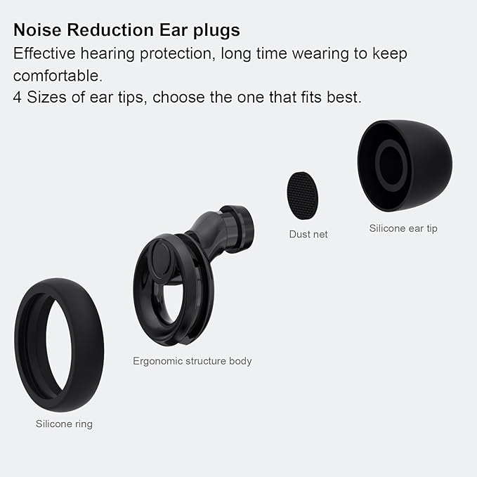 Ear Plugs for Noise Cancelling Ear Protection EarPlugs for Sleep,8 Pairs Ear Tips in XS, S, M, L -30dB Silicone Earplugs for Noise Reduction