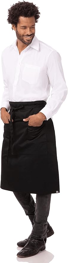 Chef Works Reversible Waiter Apron with Pockets, Black, One Size